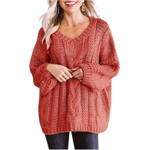 SOLD Oversized V-Neck Batwing Long Sleeve Loose Fit Chunky Knit Sweater
